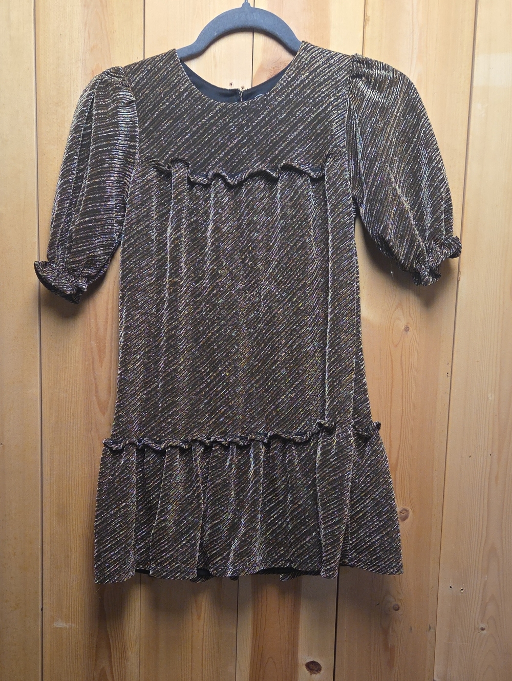 wonder nation Black and Gold Metallic Ruffle Mini Dress
